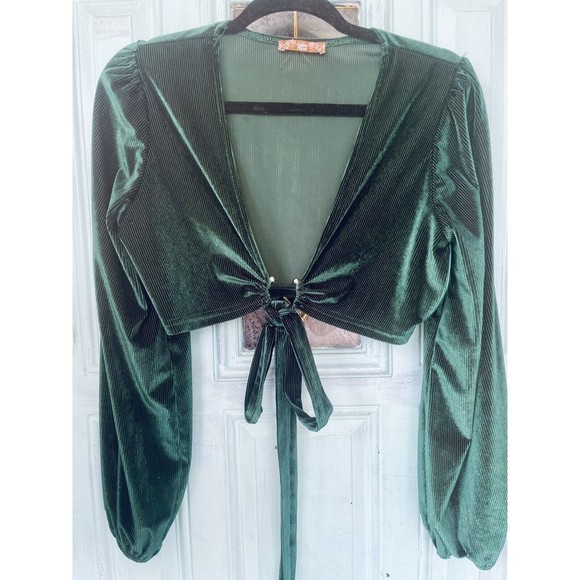 Emerald Green Velour Copper Closet Cropped Long Sleeve - Picture 2 of 11